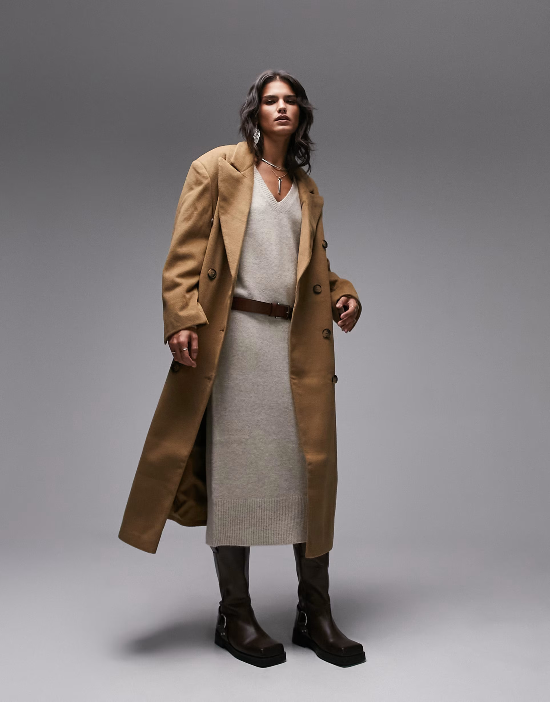 Topshop smart oversized longline coat in camel | ASOS (Global)