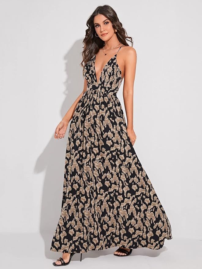 Women's Summer Slip Dress Allover Print Criss Cross Backless Cami Dress | Amazon (US)