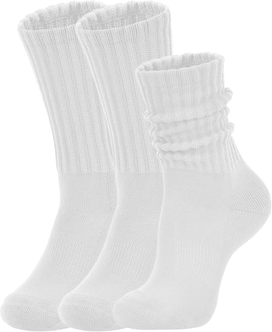 Women's Slouch Crew Socks Retro Solid Scrunch Boot Socks Chunky Ribbed Cozy 3-Pack Cotton Crew So... | Amazon (US)