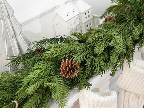 6FT Christmas Garland, Cedar Garland with Pine Cones Faux Pine Cypress Garland for Mantle Stairs ... | Amazon (US)