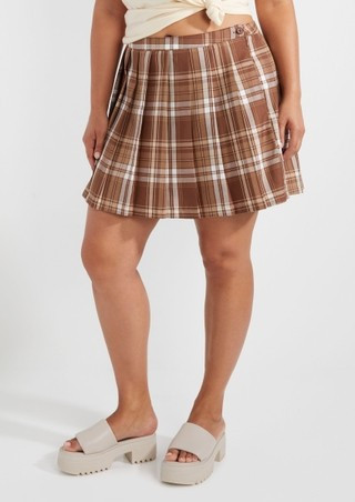 Plus Brown Plaid Pleated Skirt | rue21