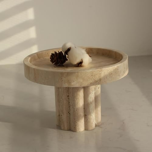 Natural Travertine Tray with Leg, Round 7.1" Vanity Decorative Tray for Countertop Organizer, Catchall Tray for Perfume, Candles, Jewelry Dish | Amazon (US)