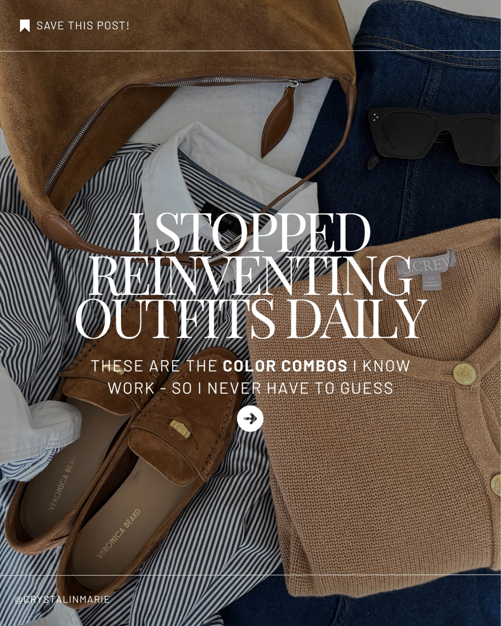 Color combos I know work, so I never have to guess when I’m getting dressed. These are a few I come back to all the time, especially when I want an outfit to feel pulled together without overthinking it.

Look 1:
AYR tee medium 
Madewell denim shirt jacket small 
Pistola cargo pants petite 25 
Amazon socks 
Quince sneakers 6 - size up 
Mansur Gavriel tote - color is old 
Dorsey James necklace 15” 
Electric Picks earrings

Look 2:
AYR Deep End Shirt xs 
Madewell barrel trousers petite 0 - linked similar
Everlane cashmere boxy sweater xs 
Madewell april flats 5.5 
The Row Park tote medium 
YSL sunglasses 
Quince earrings 
Dorsey James necklace 15"

Look 3:
Aritzia jacket xs 
Aritzia tee medium 
Aritzia jeans 26, sized up and cut hems - old, linked similar
Stuart Weitzman sock booties 35 
Parisa Wang bag (can't be linked) 
YSL Sunglasses 
Dorsey James Necklace 15"

Look 4:
AYR shirt xs 
Citizens of Humanity Miro jeans 24, cut hems 
Quince cashmere sweater xs 
Liffner Shoulder bag - old, linked similar 
Veronica Beard loafers 5.5, but run tts 
Celine sunglasses

Look 5:
Madewell tee xs - sold out, linked similar
Barbour jacket US 8 - old, linked similar
Everlane barrel sweats small 
Adidas samba navy 4.5 mens 
Polo Ralph Lauren hat 
Liffner Hobo Pillow bag - linked similar

#LTKmomlife #LTKPetite #LTKOver40