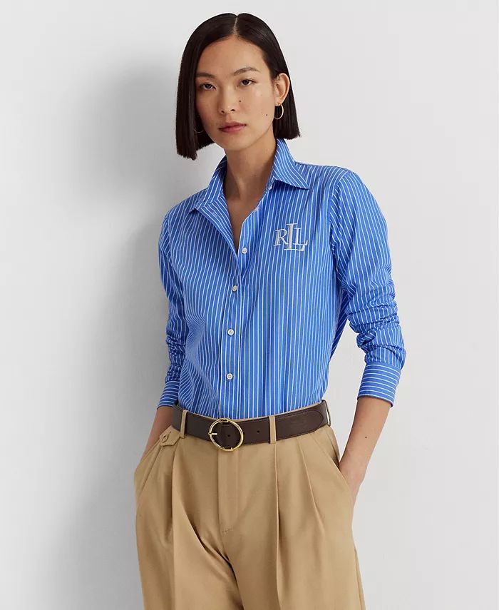Lauren Ralph Lauren Petite Women's Striped Cotton Broadcloth Shirt - Macy's | Macy's