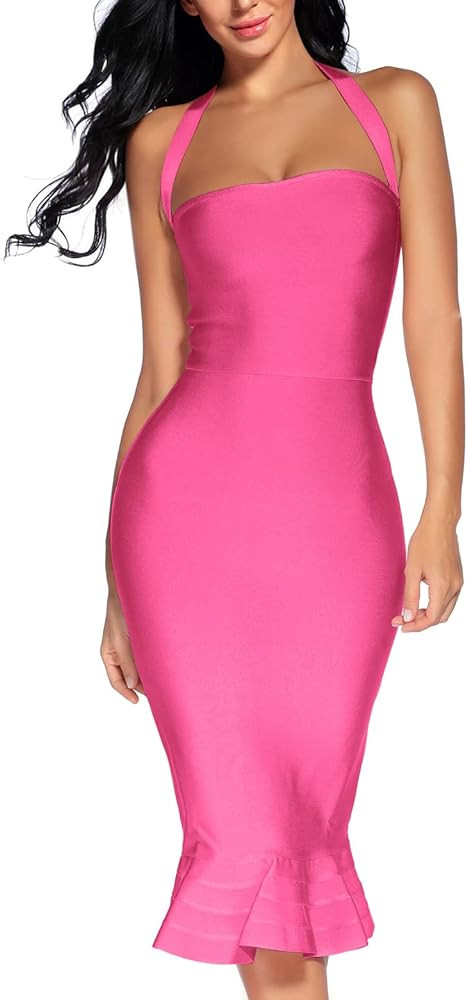 houstil Women's V Neck Halter Fishtail Bandage Bodycon Dress Party | Amazon (US)