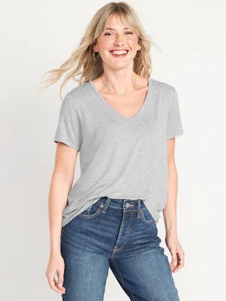 Short-Sleeve Luxe V-Neck T-Shirt for Women | Old Navy (CA)