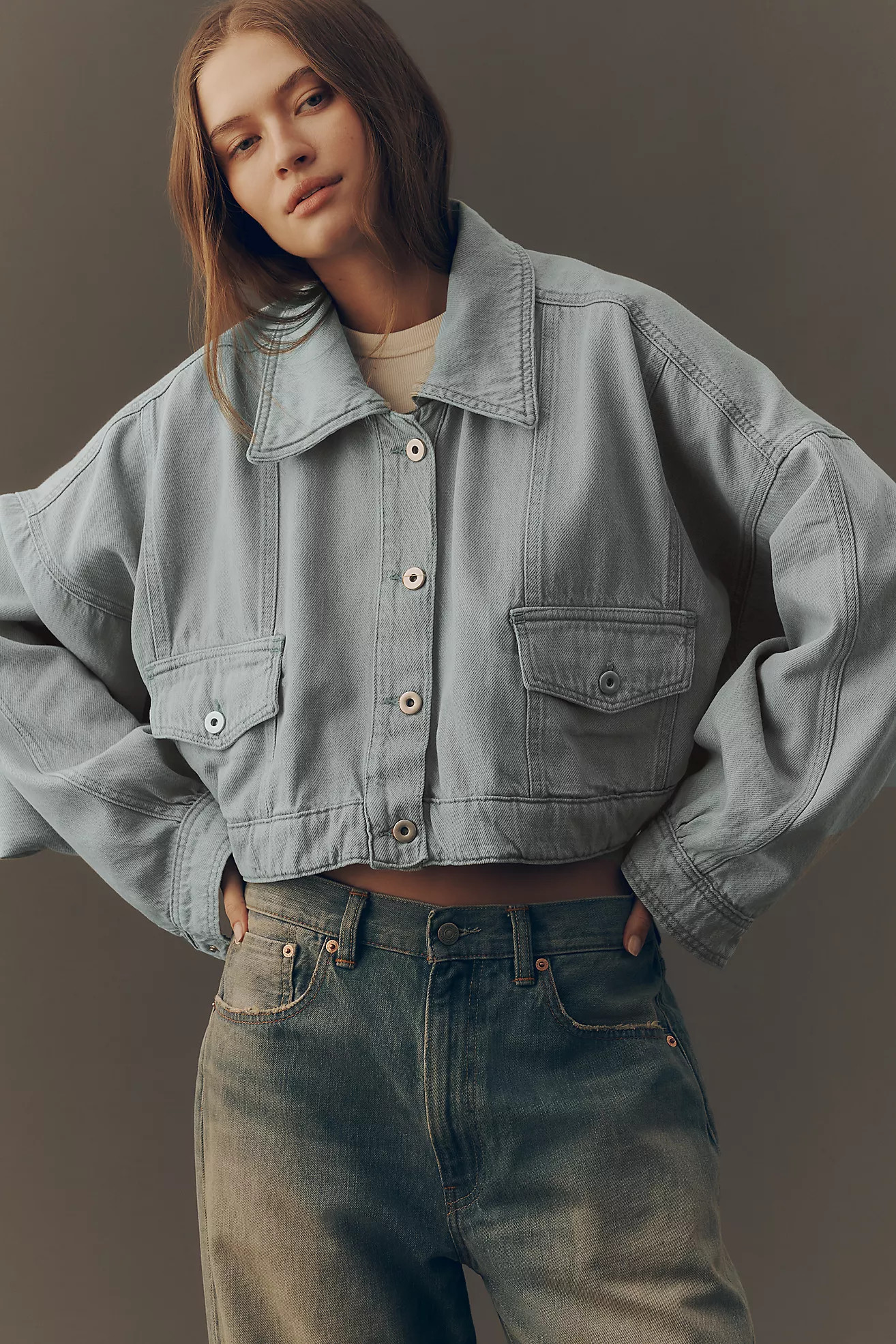 Pilcro Boxy East-West Cropped Denim Jacket | Anthropologie (US)