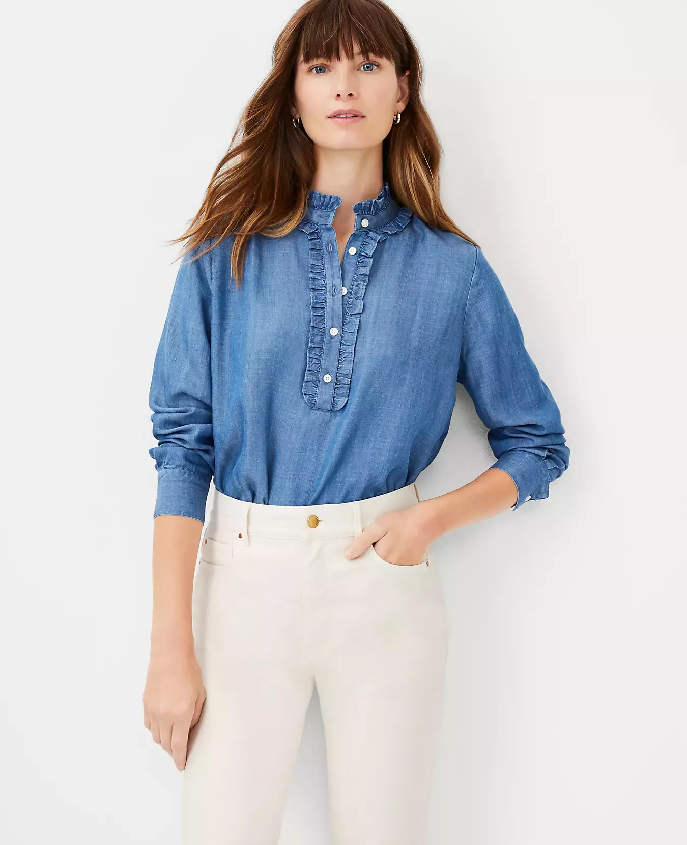 Petite Ruffle Split Neck Popover curated on LTK