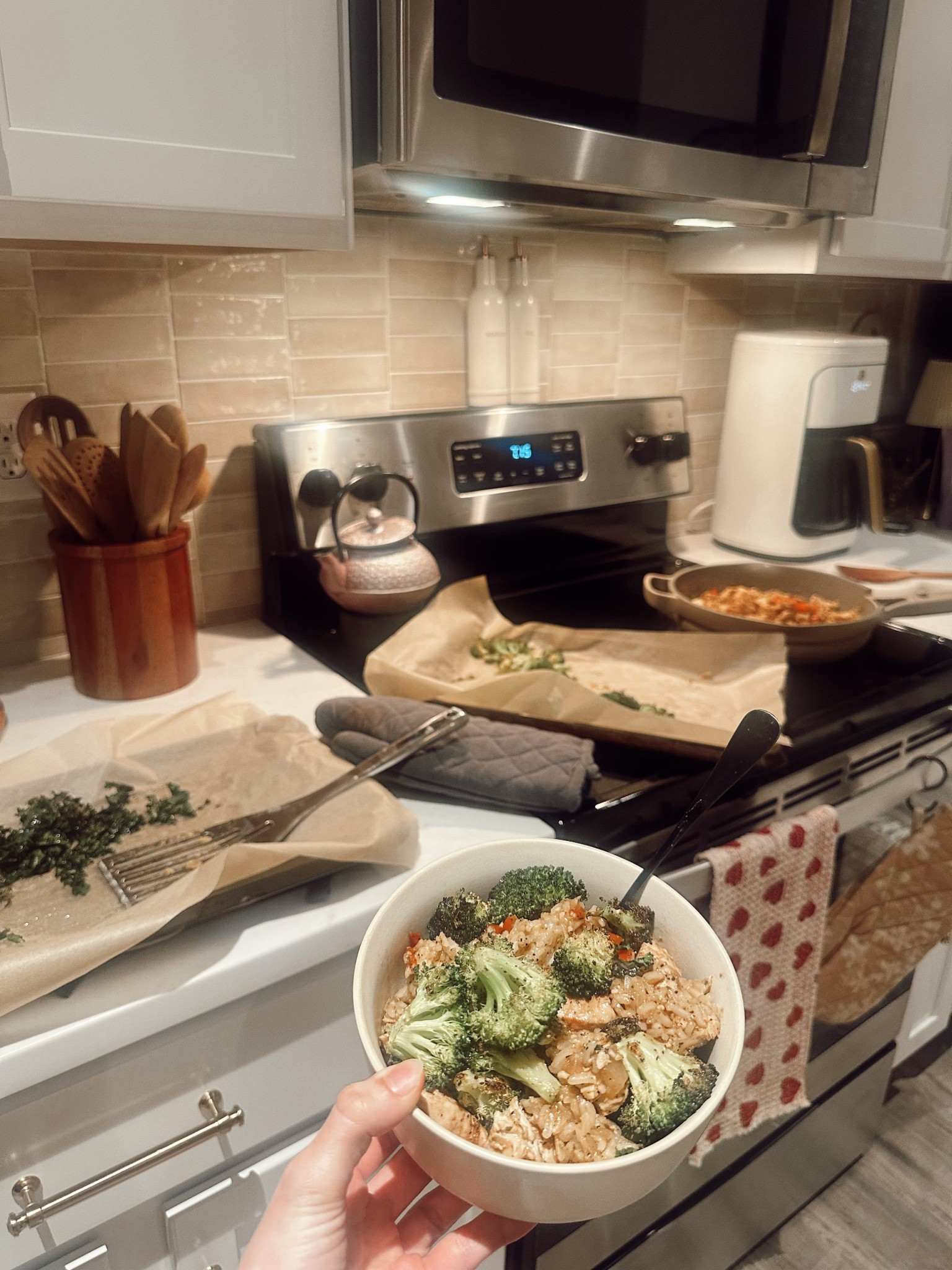 nontoxic kitchen cooking + baking essentials ✨ we love our “our place pans”! We also use normal baking sheets and just put done parchment paper on baking sheets! 

tonight menu - bbq chicken, broccoli, kale, and some rice 🌾 
Midwife said to start upping my calcium so I’ve got a large cup of baked kale under my chicken meal — Dinner prep lately: protein + veggies + doing exactly what my midwife tells me 😂🥬 So thankful for my midwife guiding me through this season 🤍 nourishing myself + baby

#LTKmomlife #LTKfoodie #LTKdayinmylife
