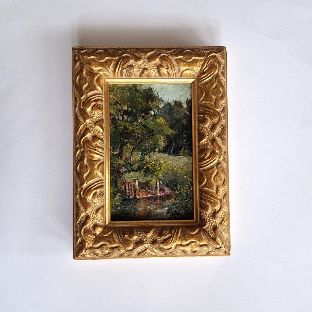 Antique Oil Painting Framed, Original Artwork, River Landscape Wall Art, Small Oil Painting, Mini... | Etsy (US)