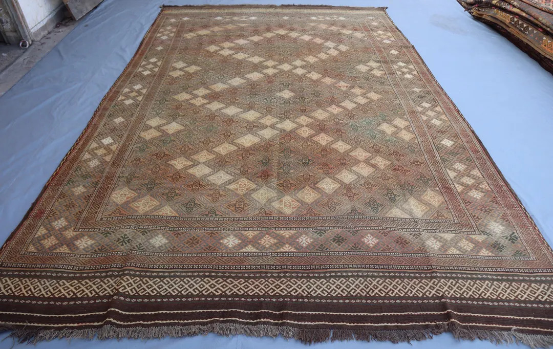 9'5x14' Large Kilim Rug 1930s Antique Afghan Handmade Wool Rug, Flatweave Kilim Rug, Tribal Turkm... | Etsy (US)