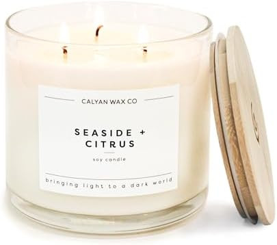 Calyan Wax Co. Seaside & Citrus 3 Wick Scented Candle - 43 Hour Burn - Luxury 3 Wick Soy Candles ... | Amazon (US)