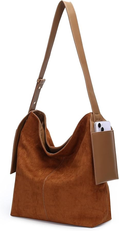Herald Slouchy Retro Suede Hobo Shoulder Bag for Women, Vintage Bucket Crossbody Purse Tote Handb... | Amazon (US)