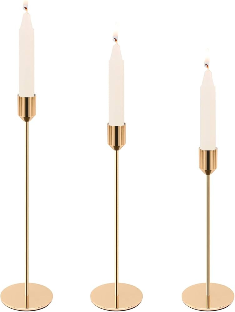 TOTSUN Set of 3 Gold Candle Holders, 24/28/34cm Candle Stand for Table, Candle Holders Vintage fo... | Amazon (UK)
