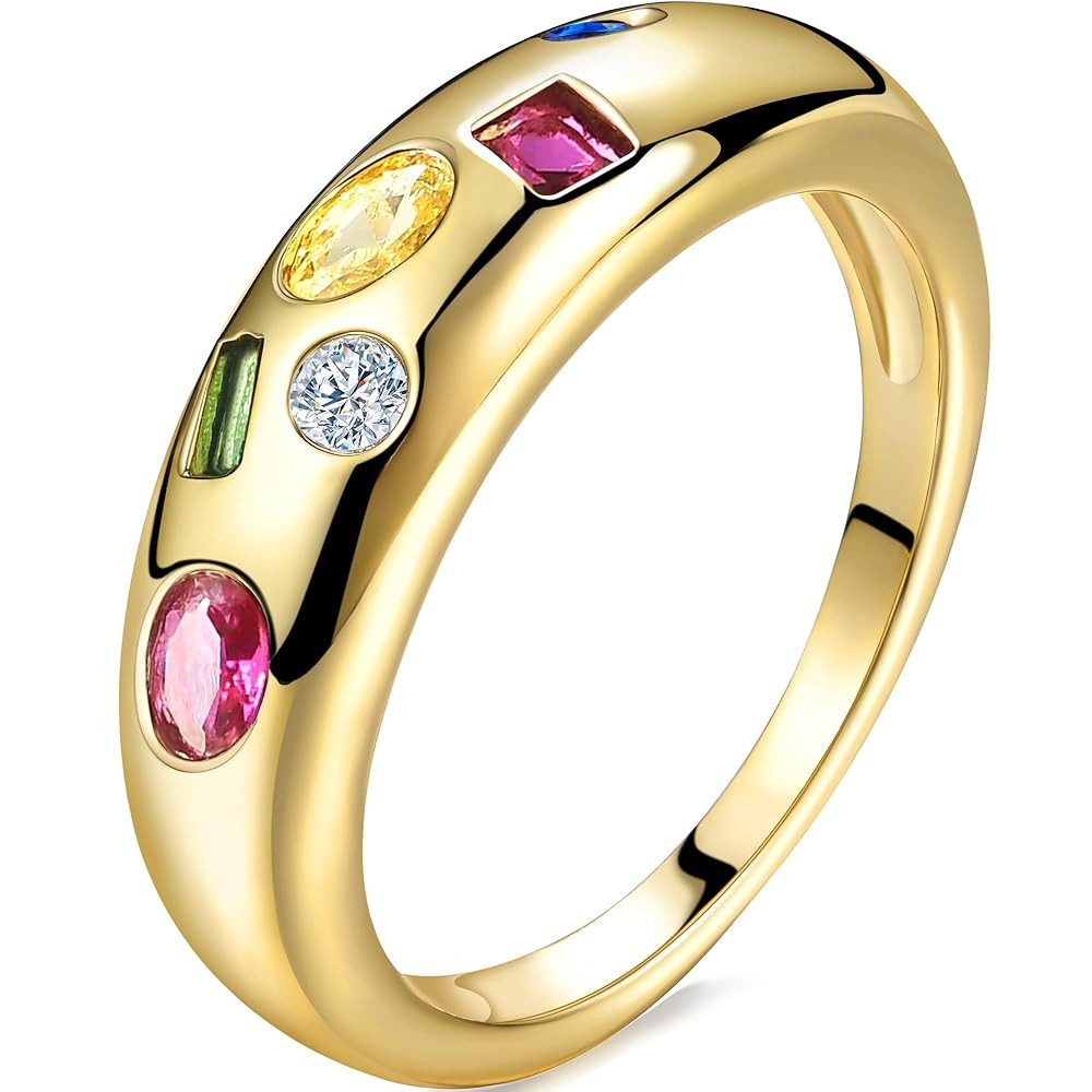 AllenCOCO Chunky Gold Plated Rings for Women - Trendy Cubic Zirconia 14k Gold Filled Stackable Ri... | Amazon (US)