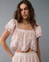AE Tie Back Eyelet Crop Top | American Eagle Outfitters (US & CA)