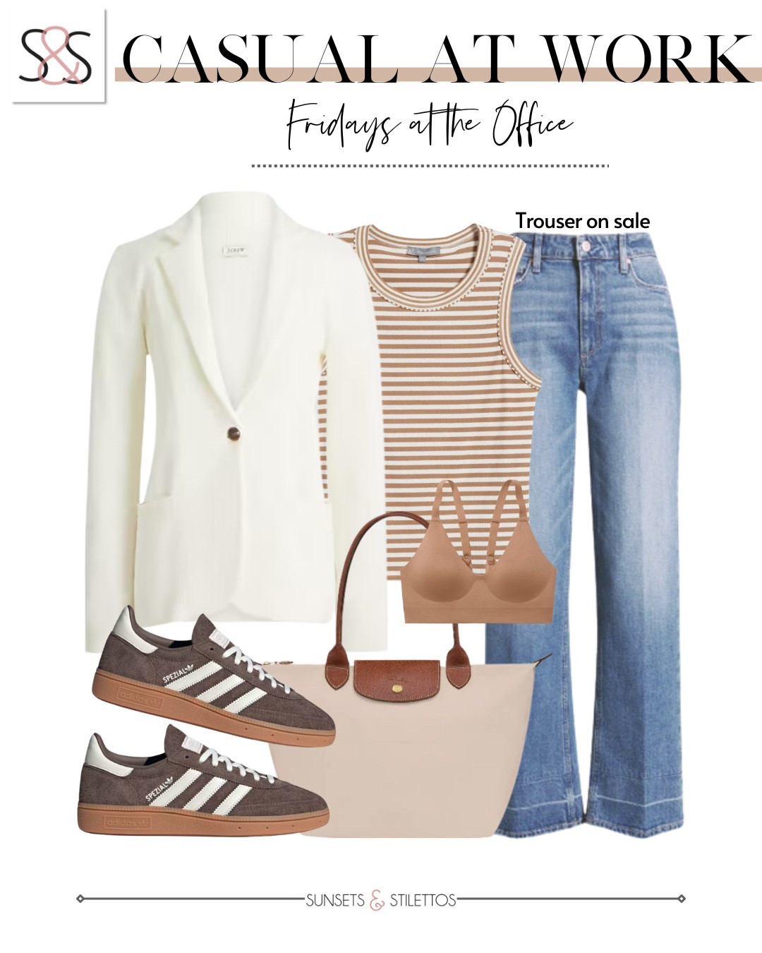 This is how I do casual Friday.. laid back but still polished. A soft striped tank and wide leg jeans paired with a structured blazer and neutral sneakers keep it work appropriate with zero effort. Add a classic tote and you’re out the door.

Sunsets and Stilettos casual work outfit women over 40 Friday outfit ideas wide leg denim striped tank blazer and sneakers office style spring workwear capsule wardrobe

#LTKSaleAlert #LTKOver40 #LTKWorkwear