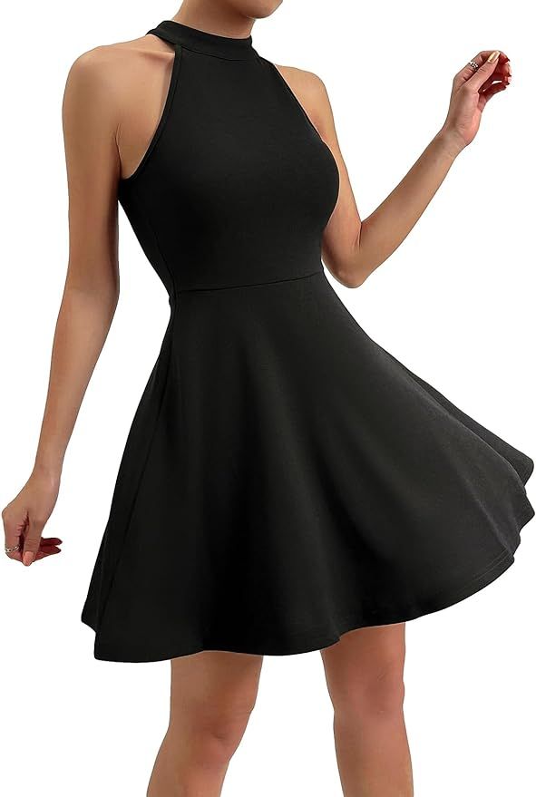 Milumia Women's Sleeveless Cut Out Keyhole Back A Line Halter Mini Dress Casual Short Flare Dress | Amazon (US)
