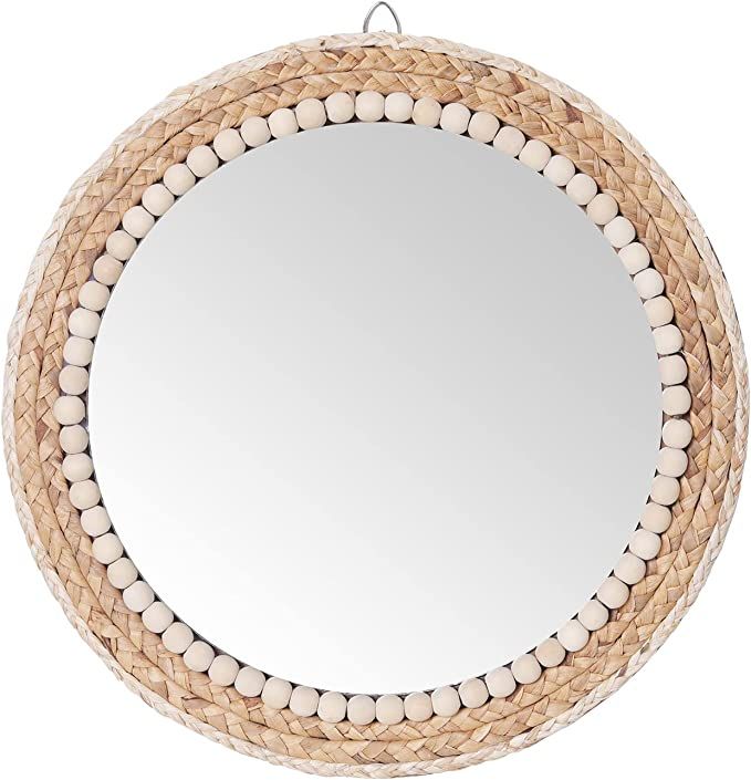 SWTHONY 15 Inch Boho Round Hanging Wall Mirror Decorative Rattan Circle Wall Mounted Mirror for F... | Amazon (US)
