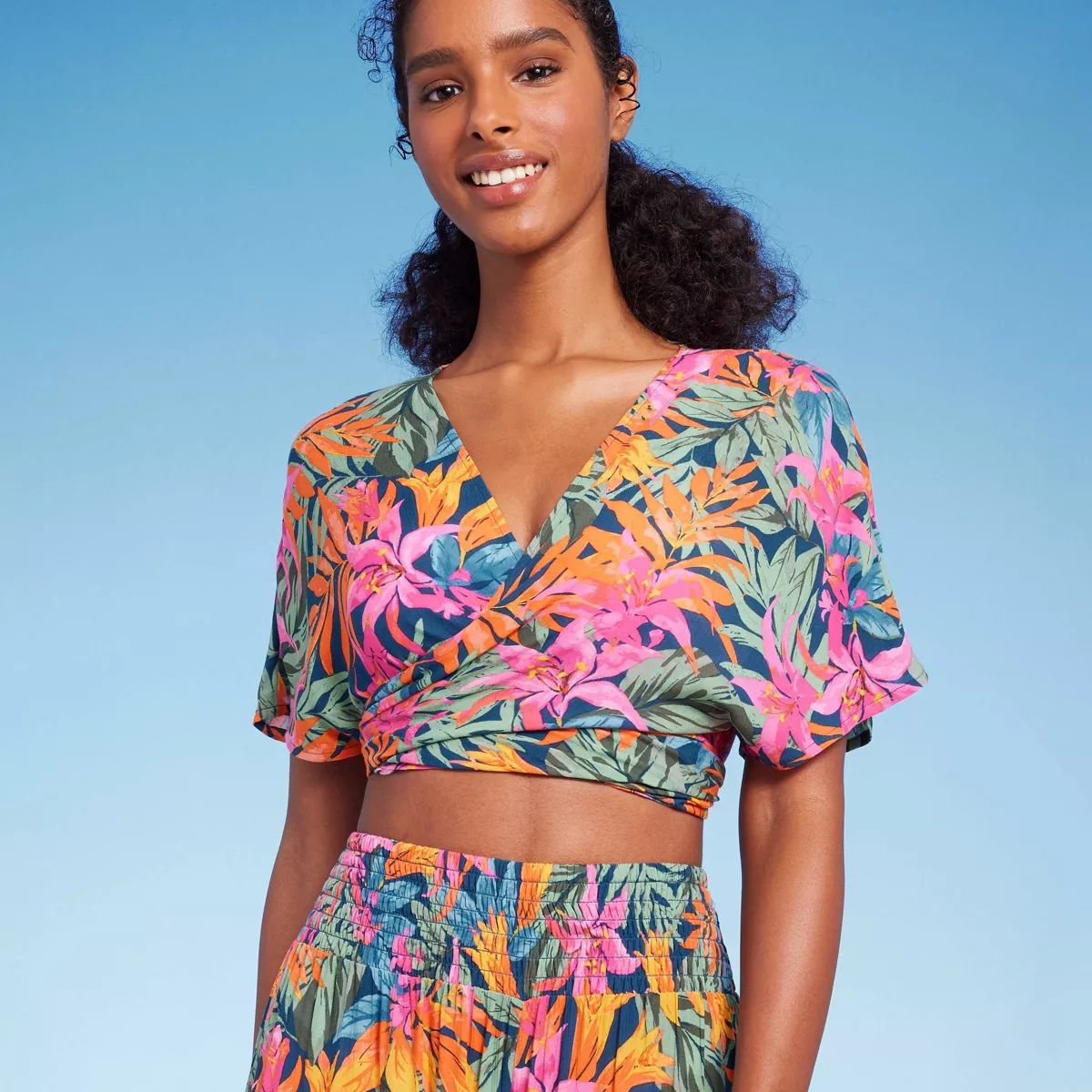 Women's Multiway Wrap Cover Up Top - Shade & Shore™ Multi Tropical Floral Print XS | Target