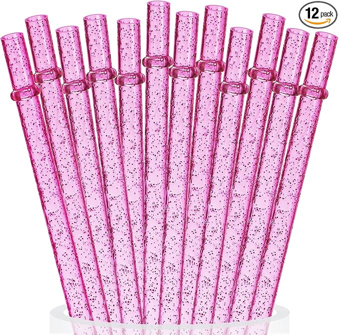 ALINK 12PCS Reusable Clear Pink Glitter Straws, 11" Long Hard Plastic Tumbler Drinking Straws wit... | Amazon (US)