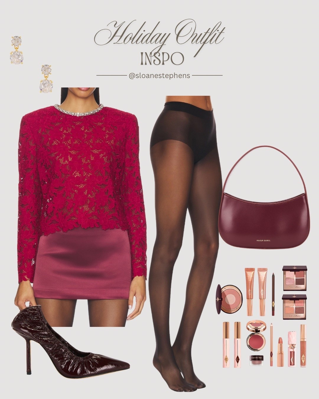Found the perfect holiday party outfit so you don’t have to! ❤️✨ This lace and satin combo in deep cranberry is giving all the festive energy. Paired with sheer black tights and a classic @charlottetilbury glam, it’s the ultimate look for your next event.
Shop the entire look—from the @mansurgavriel bag to the shimmering accessories—on my LTK! 🔗
#holidayootd #festivestyle #holidaypartyoutfit #charlottetilbury #mansurgavriel #ltkstyletip #holidayglam

#LTKHoliday #LTKootd #LTKgrwm