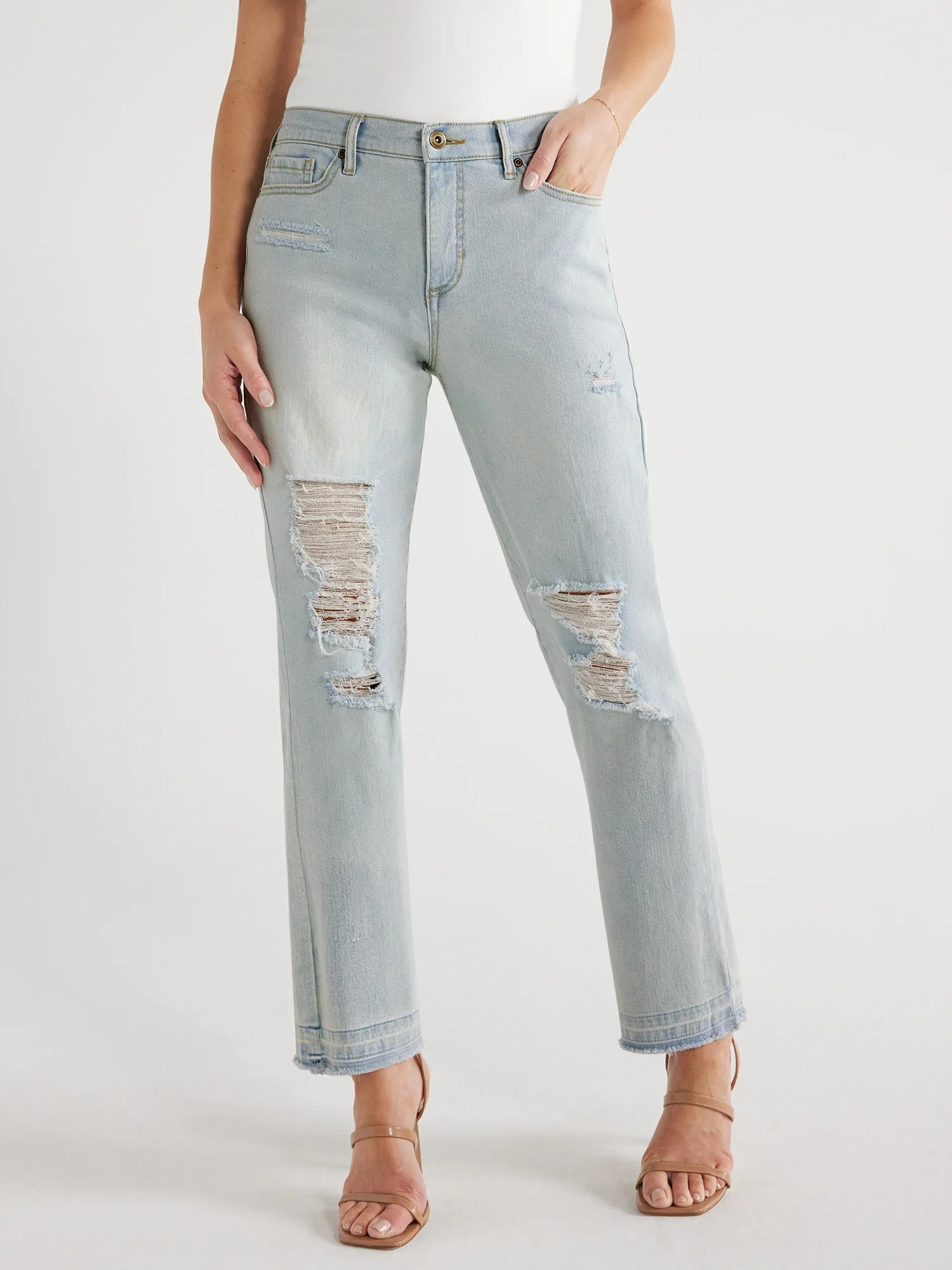 Sofia Jeans Women's Beatrix Relaxed Boyfriend Mid Rise Distressed Jeans, 27" Inseam, Sizes 0-20 | Walmart (US)