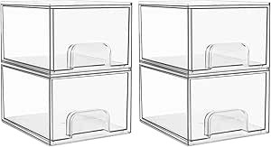 Vtopmart 4 Pack Clear Stackable Storage Drawers, 4.4'' Tall Acrylic Bathroom Makeup Organizer,Pla... | Amazon (US)