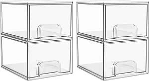 Vtopmart 4 Pack Clear Stackable Storage Drawers, 4.4'' Tall Acrylic Bathroom Makeup Organizer,Pla... | Amazon (US)