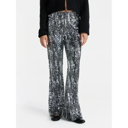 No Boundaries Sequin Flare Pants 31.5 Inseam Women s | Walmart (US)