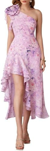 GRACE KARIN Womens Summer One Shoulder Sleeveless Dresses Floral Flowy Ruffle High Low Wedding Gu... | Amazon (US)