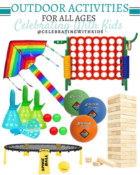 Outdoor activities for kids include large connect four games, large jenga game, Spike Ball, balls, kite, and catch ball game.

Kids activities, outdoor play, outdoor activities, spring outdoor play, summer outdoor play 

#LTKfamily #LTKkids #LTKunder50