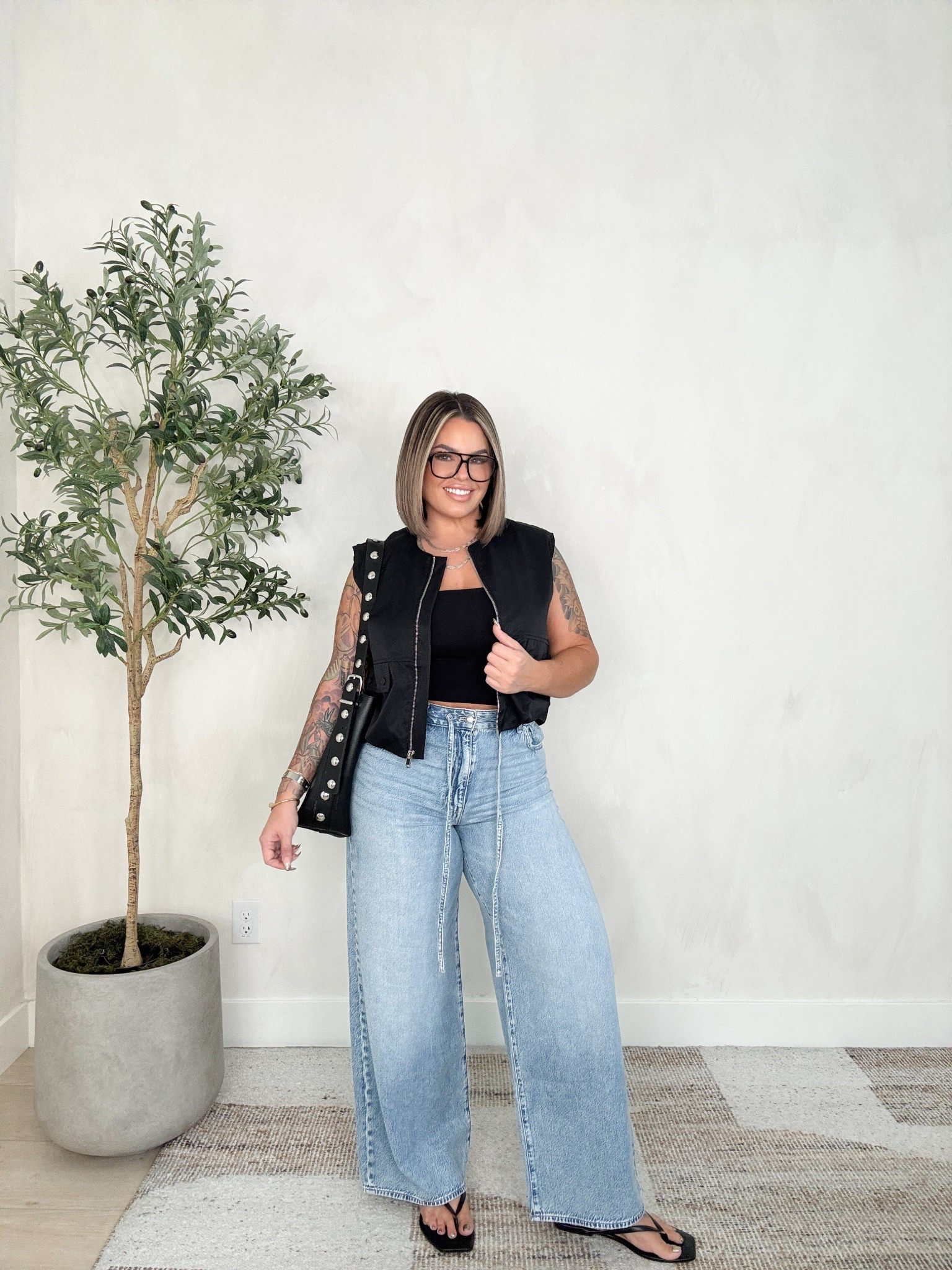 Vest size way down I’m doing a small it’s very oversized ! 
Tube top L 
Jeans sized down to a 10 they are a curvy style with extra room in hip and thigh. If you are normally a 12 in Madewell I would do the 10 in these unless you want a more baggy fit then order your true size. 
#denim #madewell #amazon #jeans #midsize 

#LTKootd #LTKMidsize #LTKSaleAlert