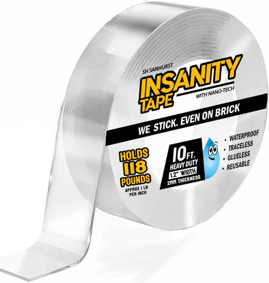 Insanity Heavy Duty Double Sided Mounting Tape Reusable Traceless Nano Gel Adhesive - Hang Pictur... | Amazon (US)