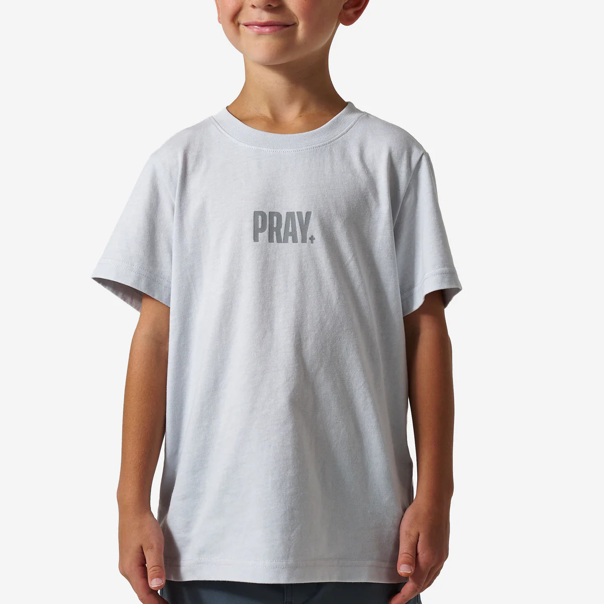 Youth Vintage Washed Tee - PRAY - Light Grey | BURLEBO