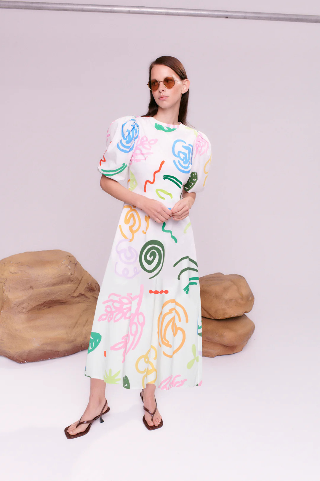 Sia White Sketchy Floral Midi Dress | Olivia Rubin