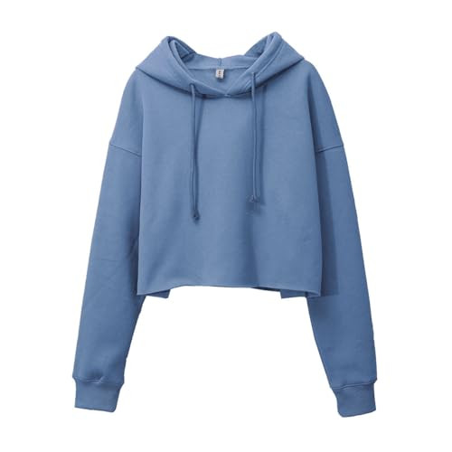 Amazhiyu Women's Cropped Hoodies Long Sleeves Fleece Crop Top Sweatshirt with Hooded Dusty Blue, XX-Large | Amazon (US)
