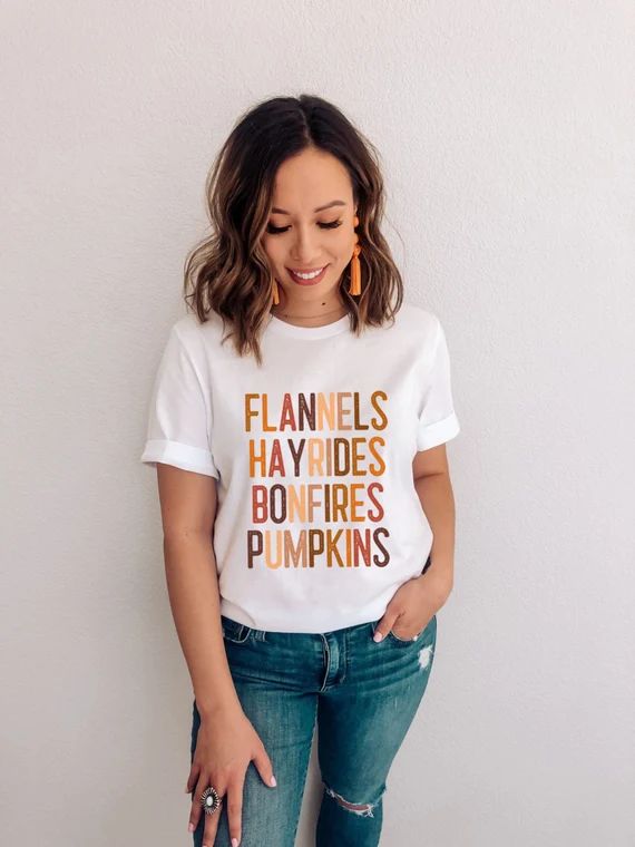 Flannels Hayrides Bonfires Pumpkins Shirt Rainbow Font Shirt | Etsy | Etsy (US)
