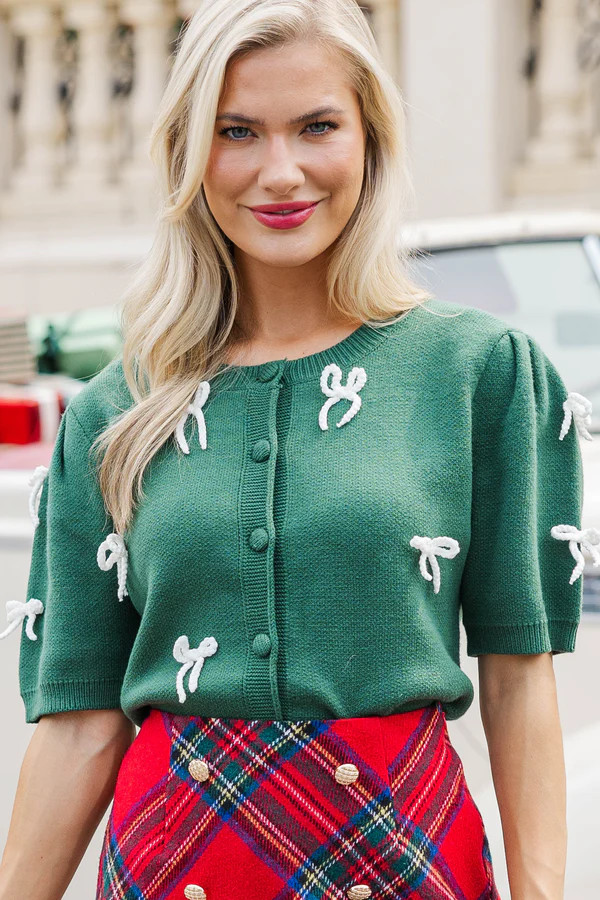 Almost Yours Emerald Bow Cardigan | The Mint Julep Boutique