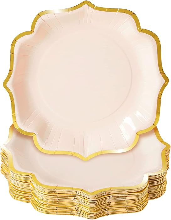 Sparkle and Bash Pink Paper Party Plates - 9 in Gold Foil Scalloped Edges - Heavy-Duty Disposable... | Amazon (US)