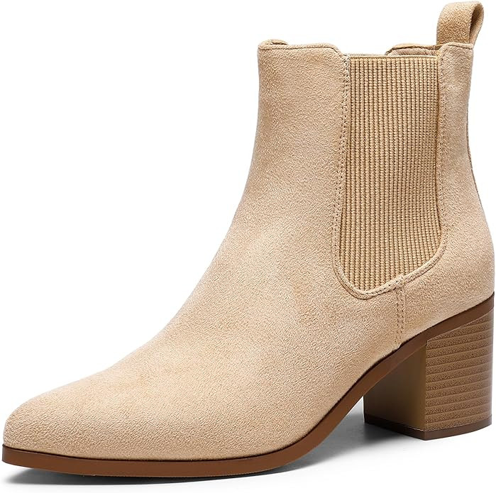 DREAM PAIRS Women's Retro Elastic Chelsea Ankle Boots Fashion Low Chunky Block Heel Pointed Toe F... | Amazon (US)