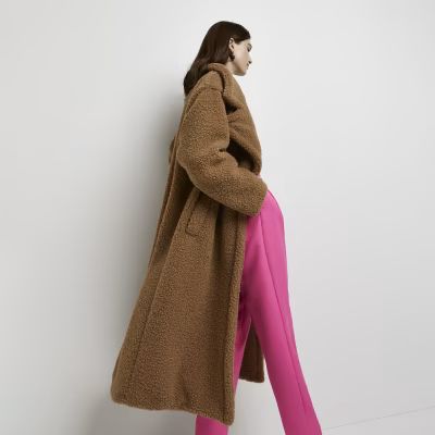 Brown borg oversized coat | River Island (UK & IE)