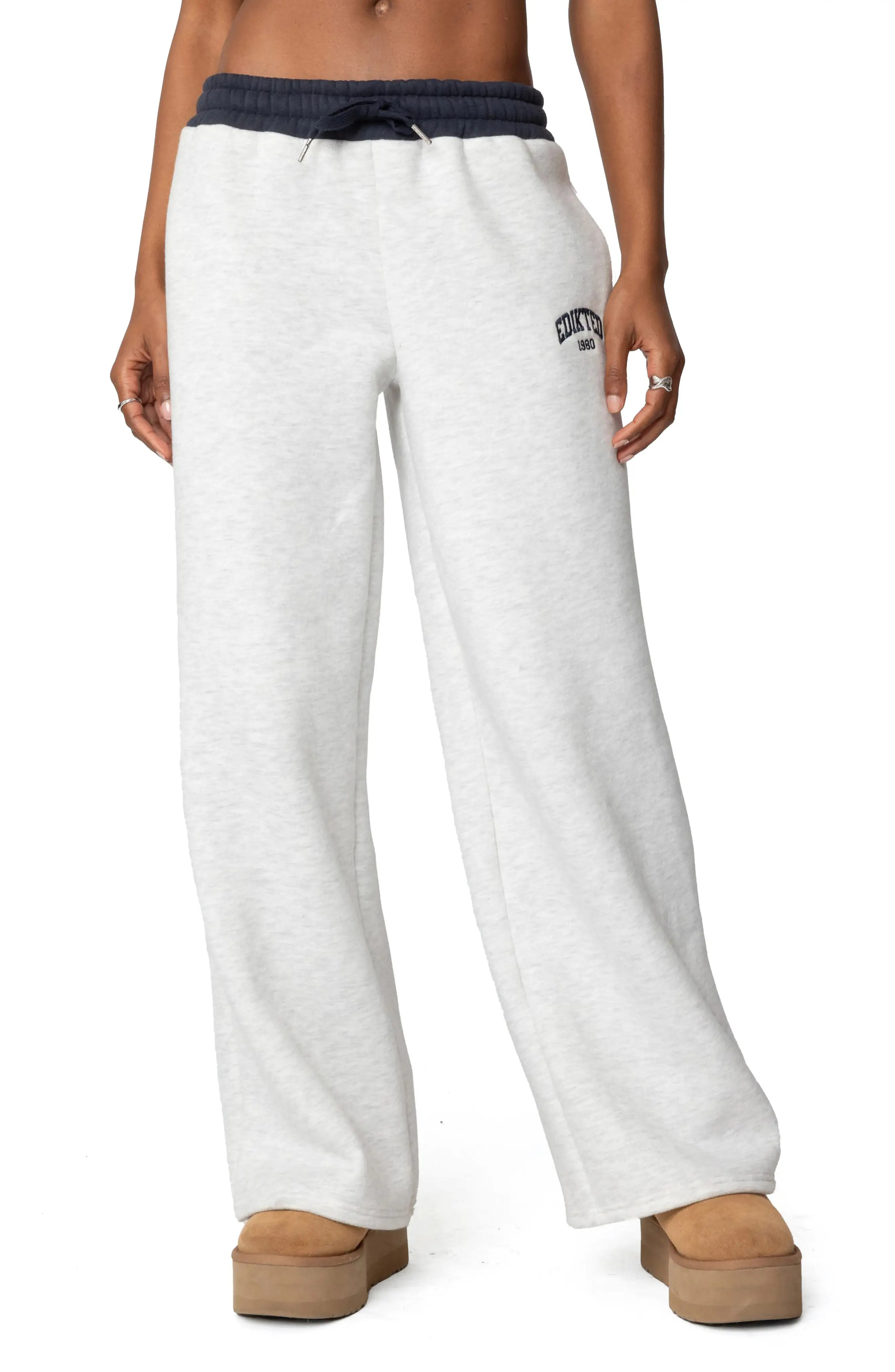 EDIKTED Contrast Waist Logo Wide Leg Sweatpants (Women) | Nordstrom | Nordstrom