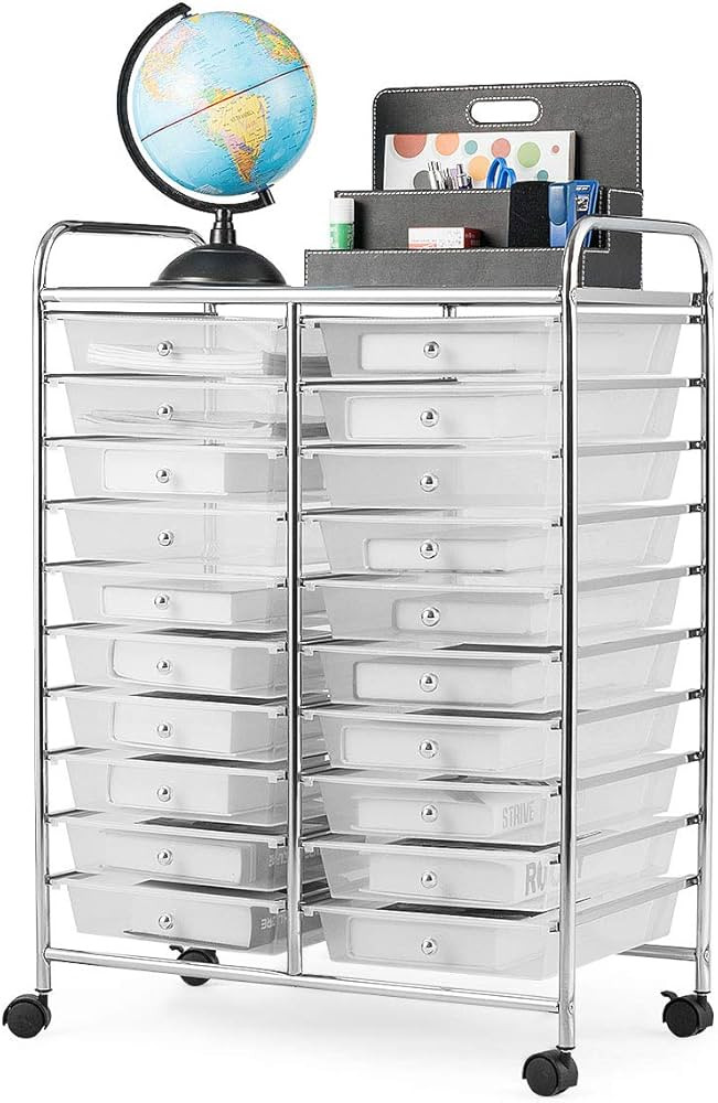 Giantex Storage Drawer Carts, 20-Drawer Organizer, Utility Cart on Wheels, Semi-Transparent Multi... | Amazon (US)