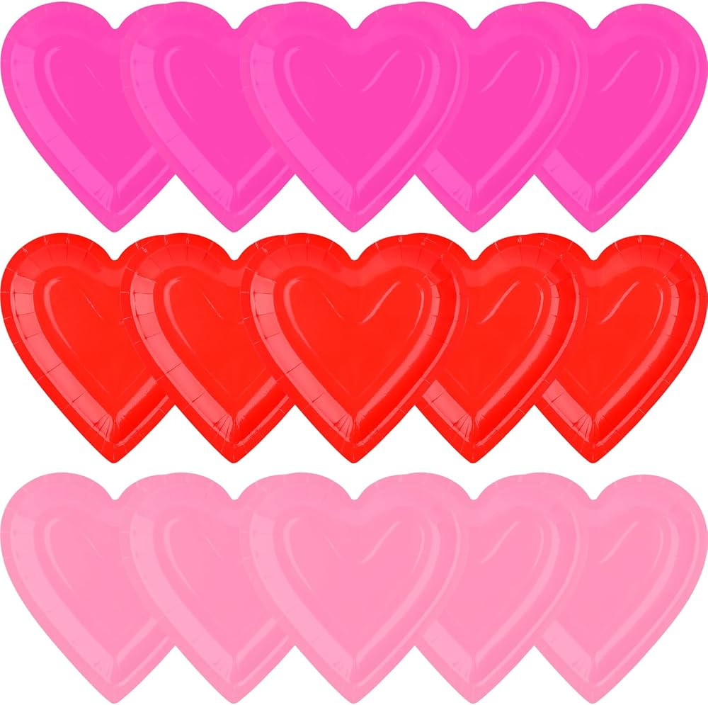 48Pcs Heart Shaped Paper Plates Set - Romantic Red & Pink Tableware for Valentine's Day, Perfect ... | Amazon (US)