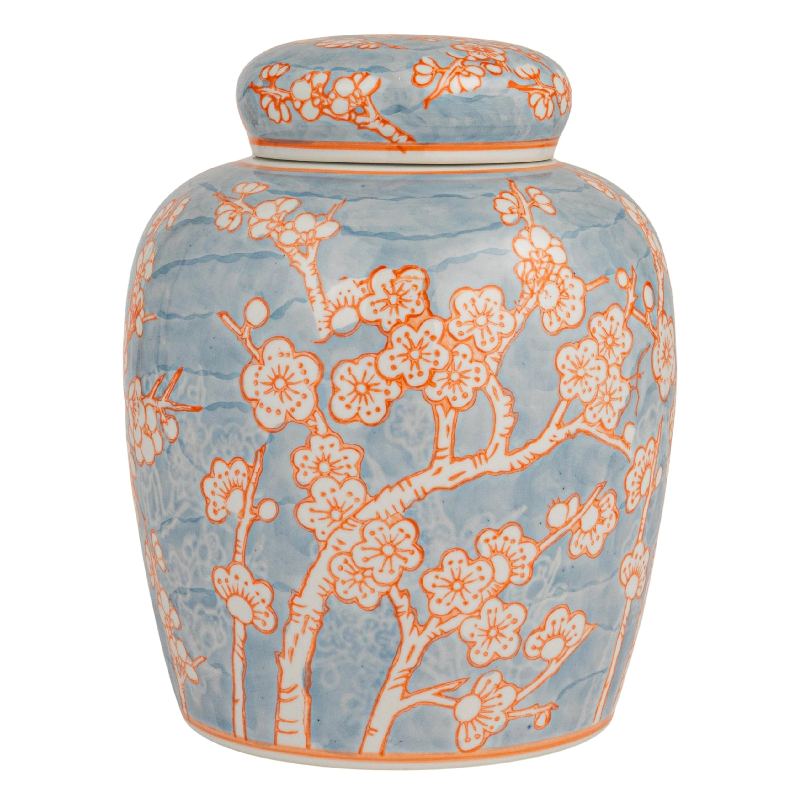 Creative Co-Op Decorative Ceramic Ginger Jar with Lid, Blue and Orange | Amazon (US)