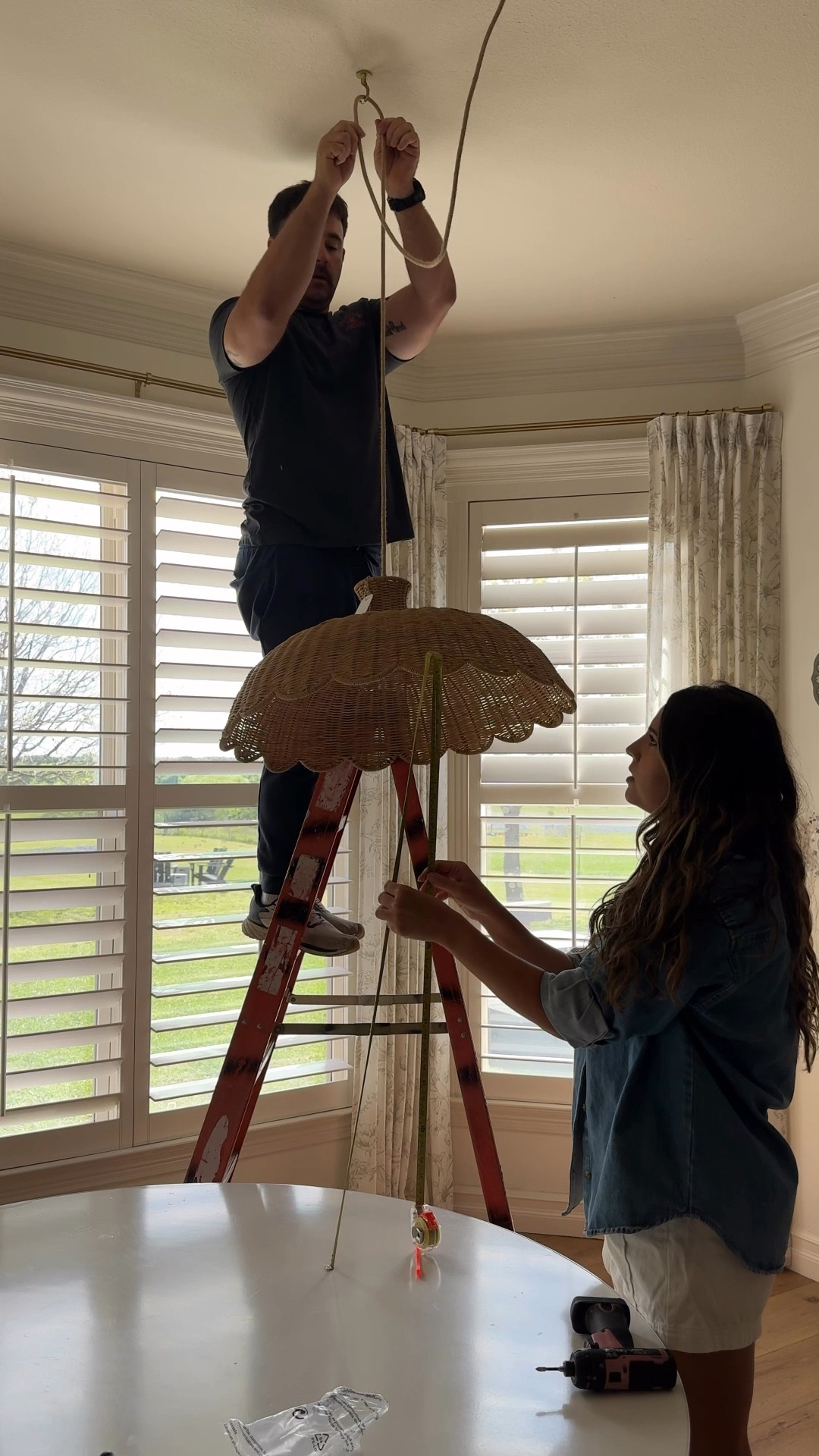 Breakfast nook decor // woven pendant light // dining room // pleated curtains 

#LTKHome
