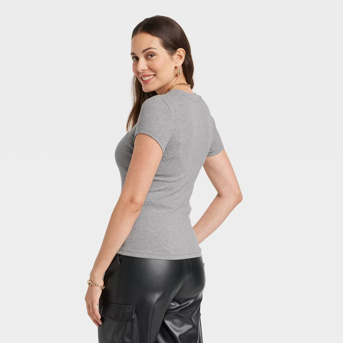 Women's Slim Fit Short Sleeve Ribbed T-Shirt - A New Day™ | Target