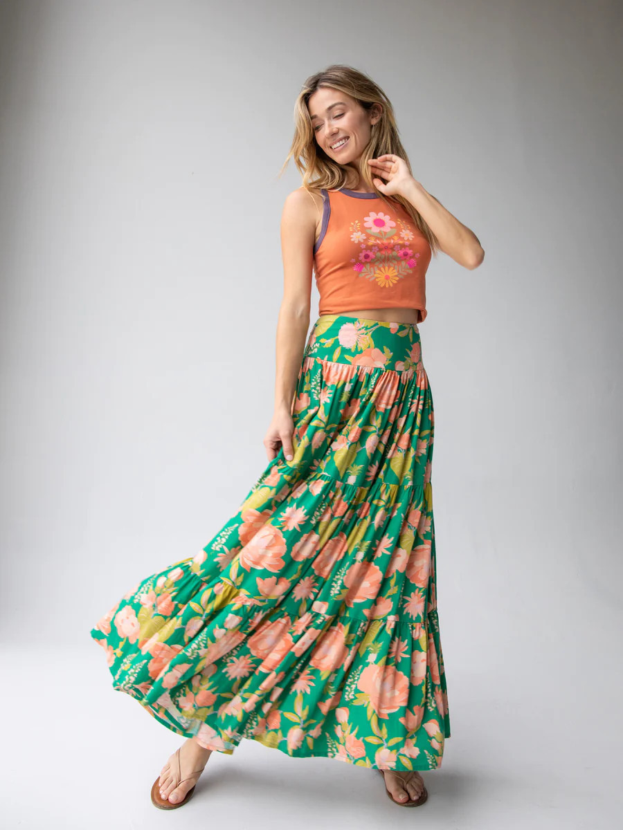 Hanna Convertible Maxi Skirt - Green Coral Floral | Natural Life