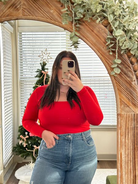 Best buttery soft bodysuit!! So comfy, Wearing xxl, love the different necklines and the red is perfect for the holidays! Also love these jeans - wearing 16 tall

#LTKstyletip #LTKHoliday #LTKfindsunder50